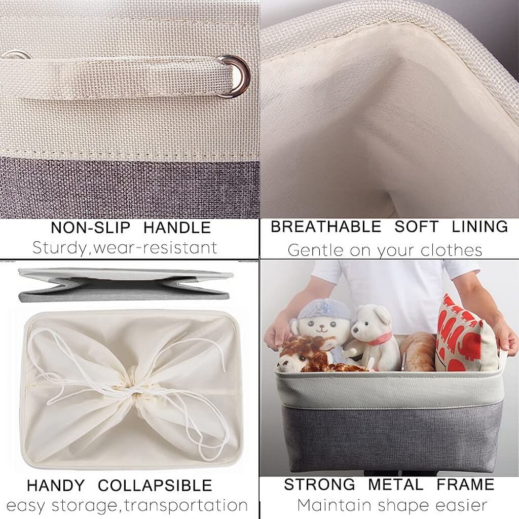 Canvas Storage Box Set | Linen & Cotton | Set of 3 | Grey White