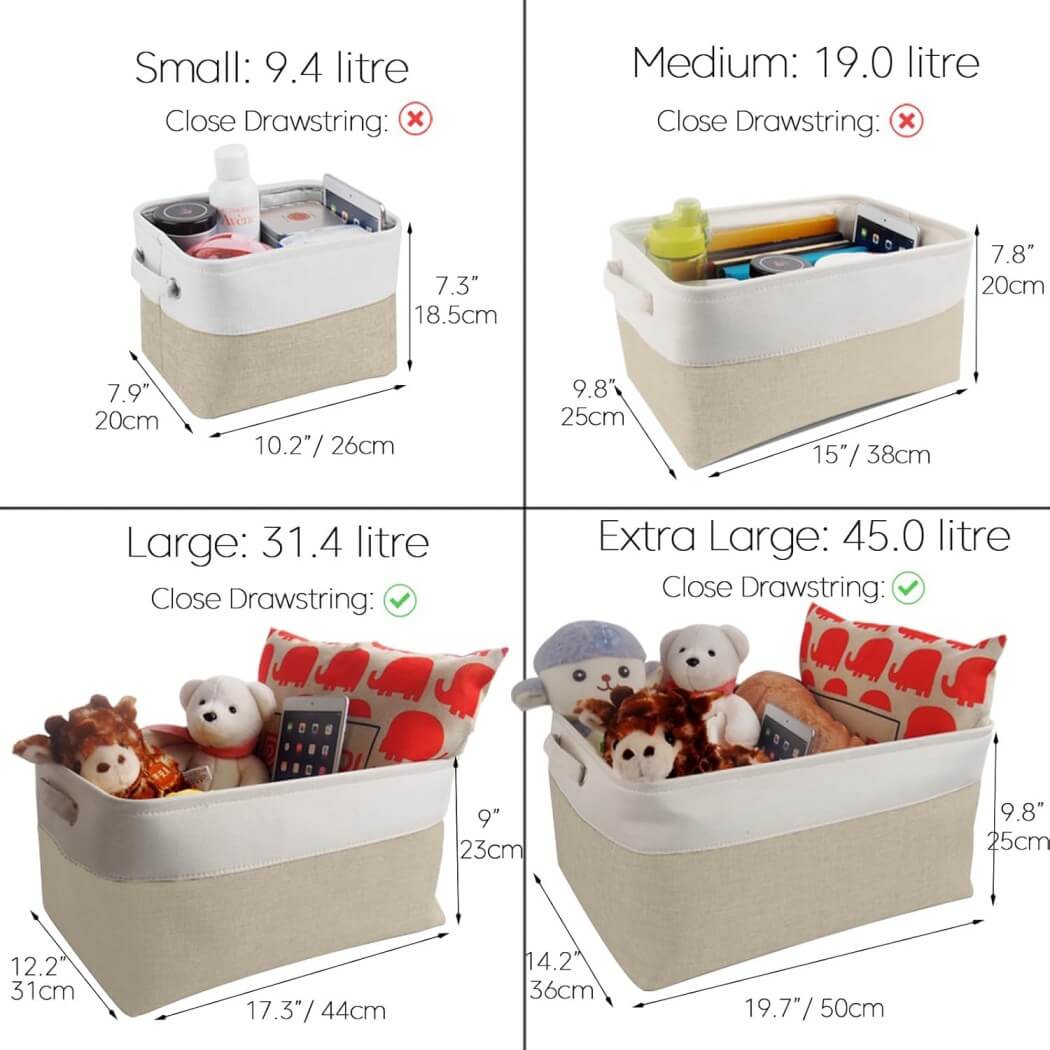 Canvas Storage Box Set | Linen & Cotton | Set of 3 | Grey White