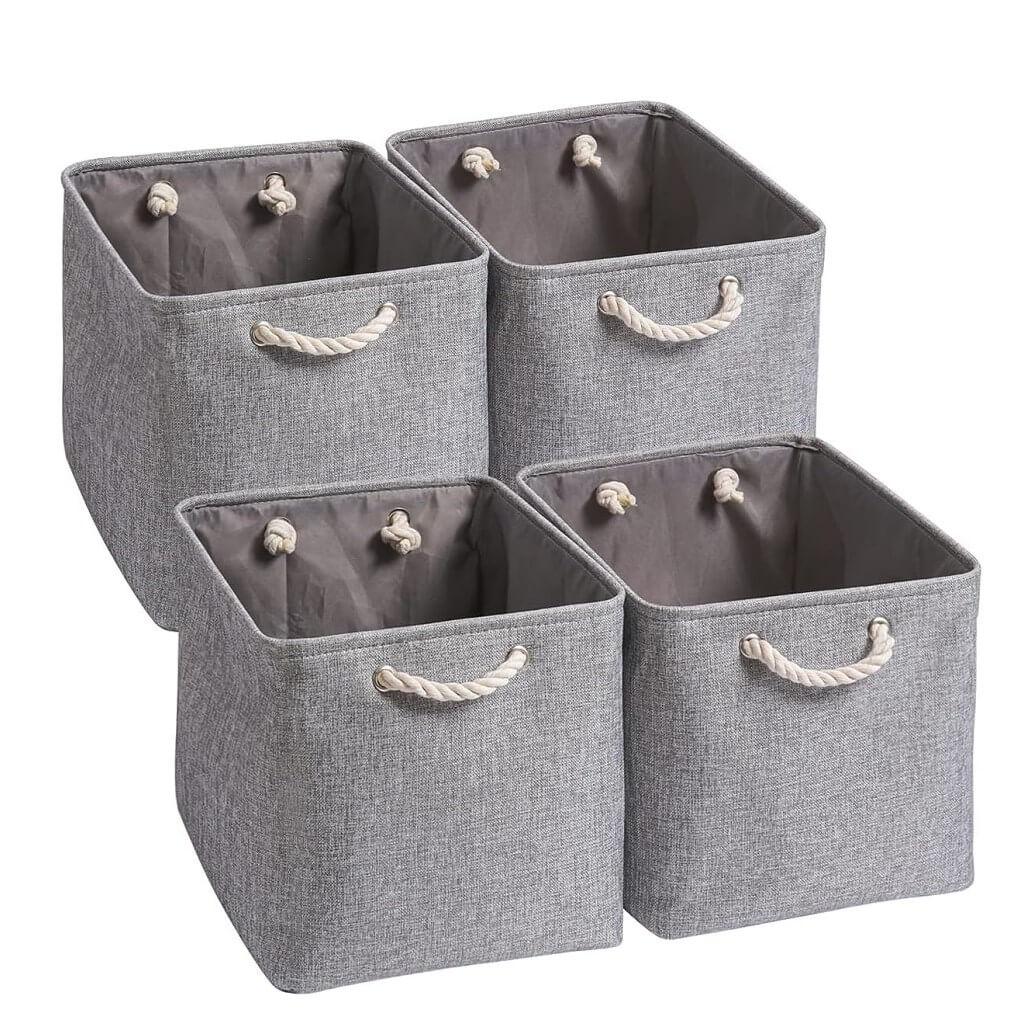 Grey Storage Baskets | Durable Fabric with Rope Handles | Set of 3 Sizes