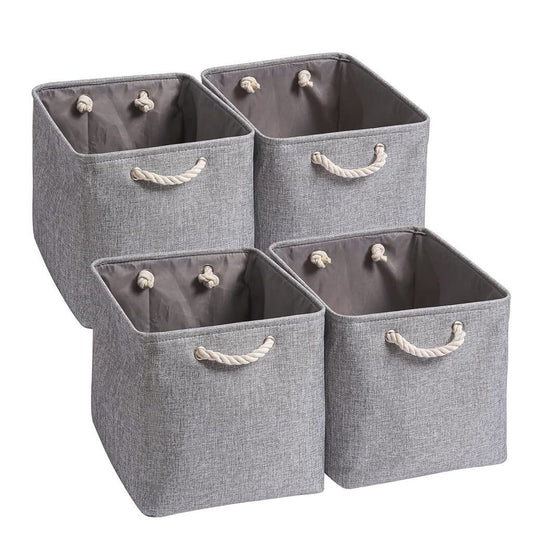 Grey Storage Baskets | Durable Fabric with Rope Handles | Set of 3 Sizes
