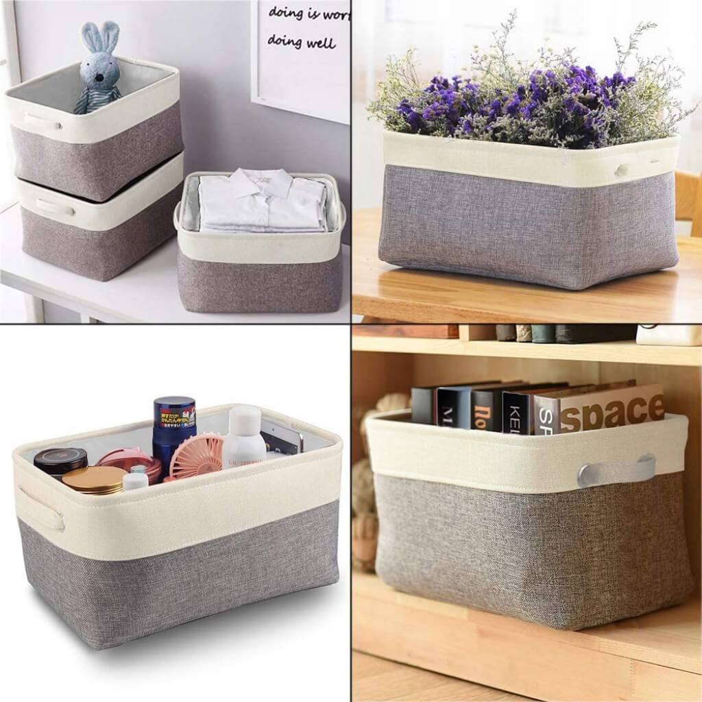Canvas Storage Box Set | Linen & Cotton | Set of 3 | Grey White