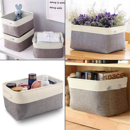 Canvas Storage Box Set | Linen & Cotton | Set of 3 | Grey White