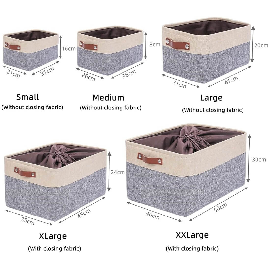 Canvas Storage Baskets | Grey & Beige | Set of 2