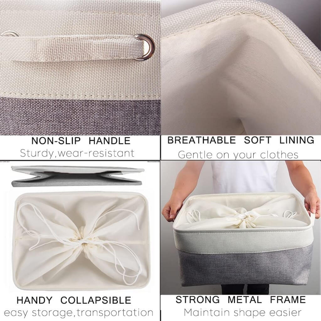 Canvas Storage Box Set | Linen & Cotton | Set of 3 | Grey White