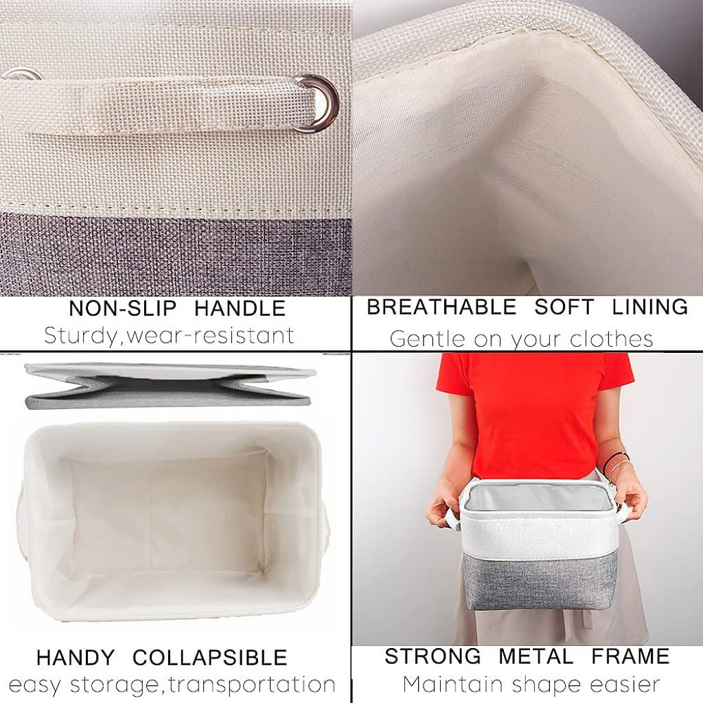 Canvas Storage Box Set | Linen & Cotton | Set of 3 | Grey White
