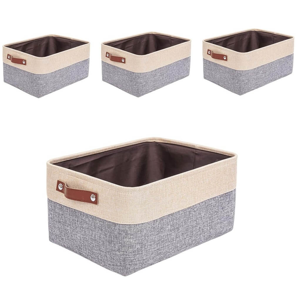 Canvas Storage Baskets | Grey & Beige | Set of 2