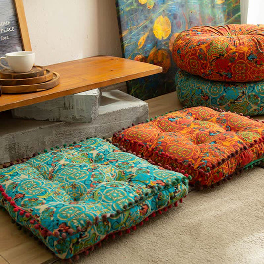 Bohemian Floor Cushion | Cotton & Polypropylene | Square 16" or Round 21"