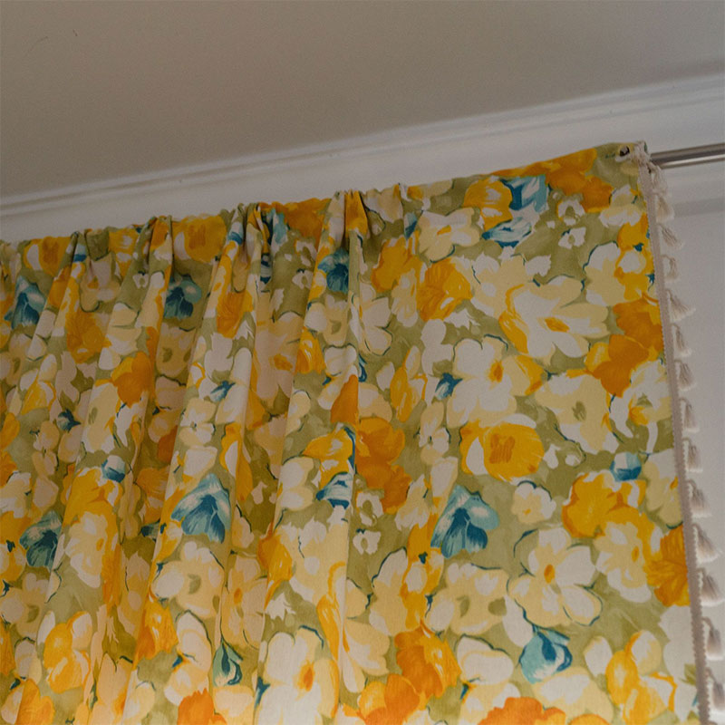 Yellow Flower Semi-Blackout Curtain | Cotton Linen | 1 Piece