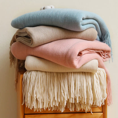 Tassel Throw Blanket | Soft Acrylic Fabric | 50" x 70" or 51" x 94"