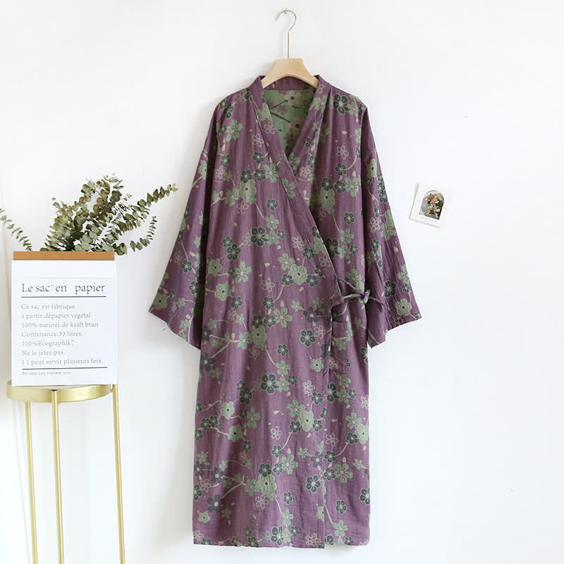 Cotton Bathrobe | Plum Blossom Design | Vintage-Inspired