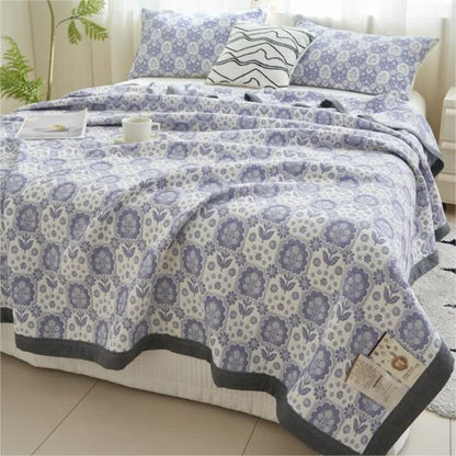 Summer Floral Cotton Gauze Quilt Set | 100% Organic Cotton | Full/Queen Size