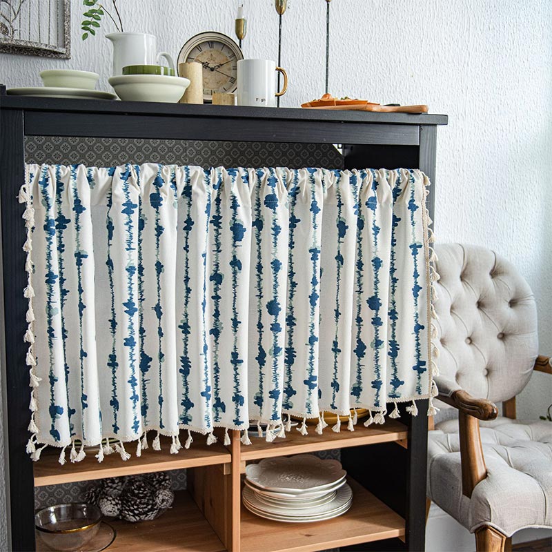 Blue Cotton Linen Cabinet Curtain | Rod Pocket Design | Single Panel
