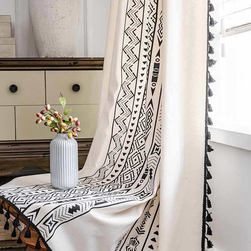 Geometric Tassel Curtain | Cotton Blend Fabric | Semi Blackout
