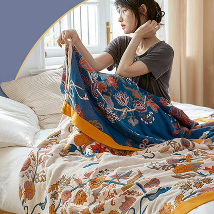 Blooming Flower Pattern Quilt | 100% Organic Cotton | Reversible Design