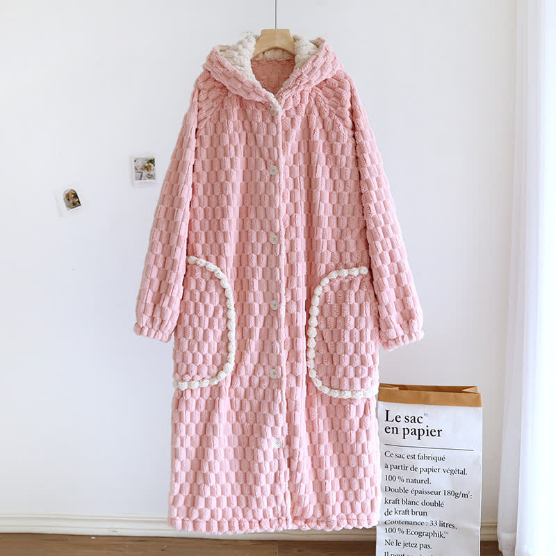 Hooded Bathrobe | Soft Microfiber Flannel | Solid Color