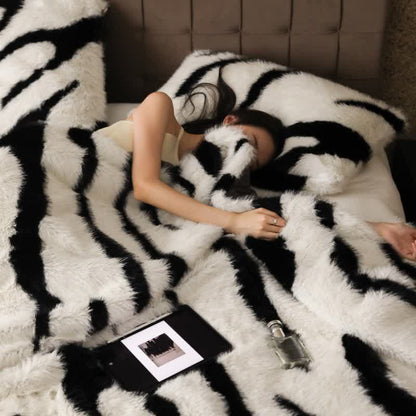 Zebra Print Blanket | Faux Fur Polyester | 39" x 63"