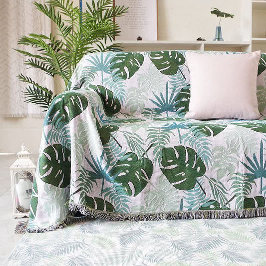 Palm Pattern Sofa Cover | Double-Sided Design | Multiple Sizes Available