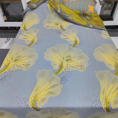 Reversible Cotton Quilt | Large Leaf Pattern | Full/Queen/King Sizes