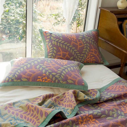 Leaf Quilt Set | 100% Combed Cotton | King Size with 2 Pillowcases