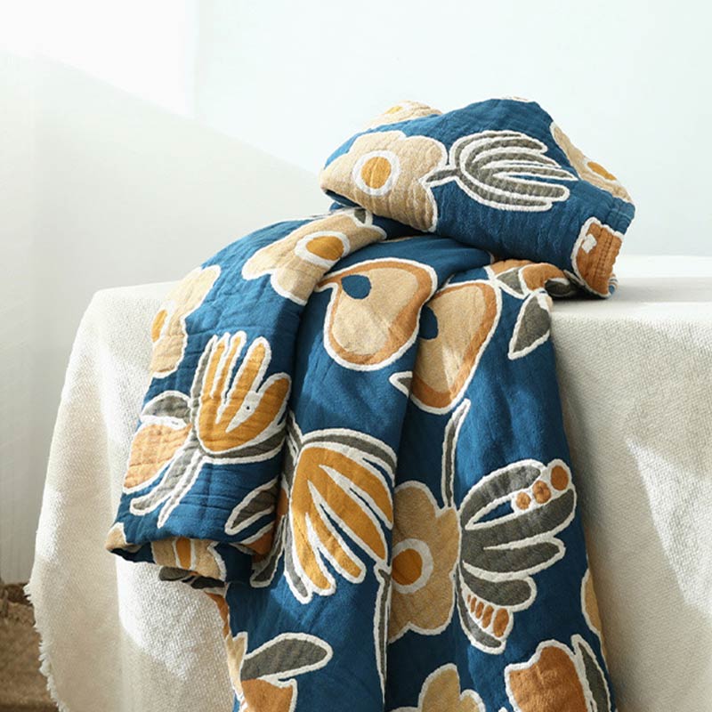 Yellow Flower Sofa Blanket | Soft Cotton Gauze | Reversible Design