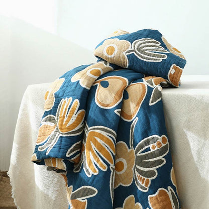 Yellow Flower Sofa Blanket | Soft Cotton Gauze | Reversible Design