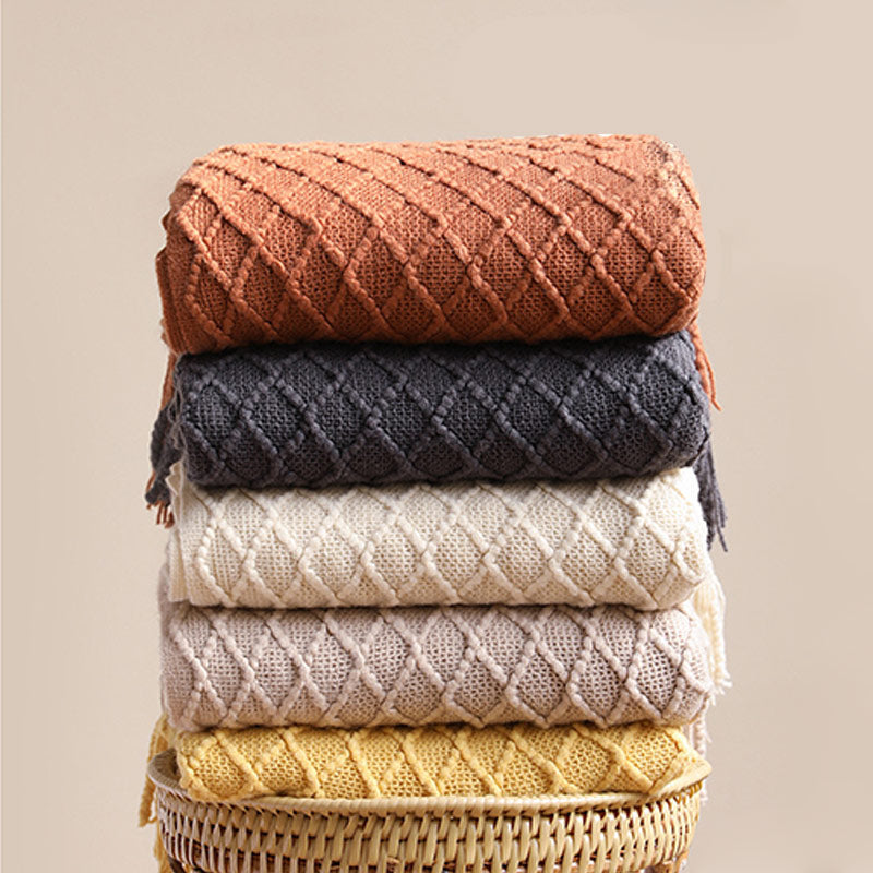 Knitted Prismatic Pattern Blanket | Acrylic Fiber | 127cm x 152cm