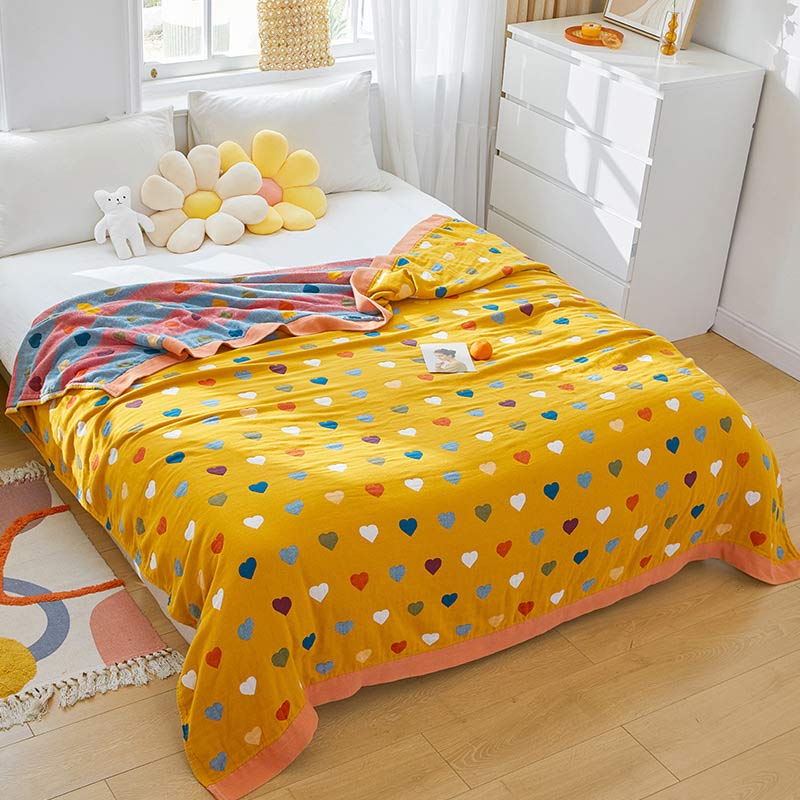Reversible Quilt | 100% Organic Cotton | Full/Queen Size | Colorful Hearts