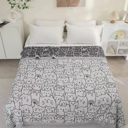 Cat Cotton Gauze Quilt | Hypoallergenic & Eco-Friendly | Full/Queen Size