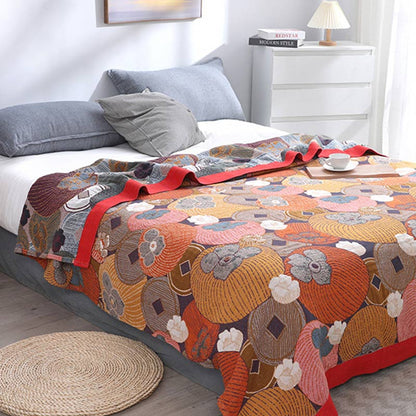 Reversible Cotton Gauze Quilt | Colorful Persimmon | Available in Full, Queen, King Sizes