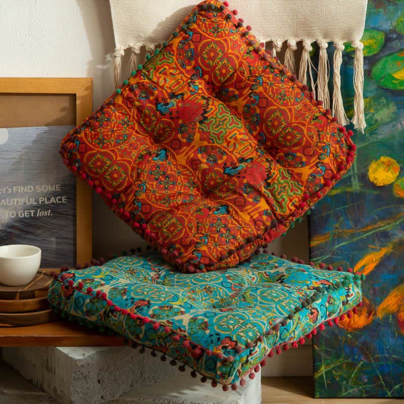 Bohemian Floor Cushion | Cotton & Polypropylene | Square 16" or Round 21"