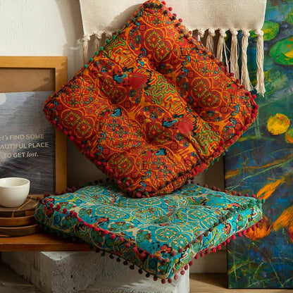 Bohemian Floor Cushion | Cotton & Polypropylene | Square 16" or Round 21"