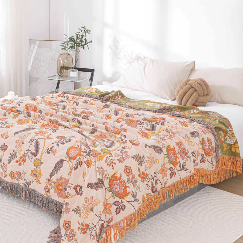 Rustic Floral Blanket | Pure Cotton | Reversible 59" x 79"