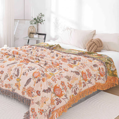 Rustic Floral Blanket | Pure Cotton | Reversible 59" x 79"