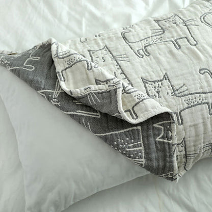 Cat Print Cotton Pillow Towels | Set of 2
