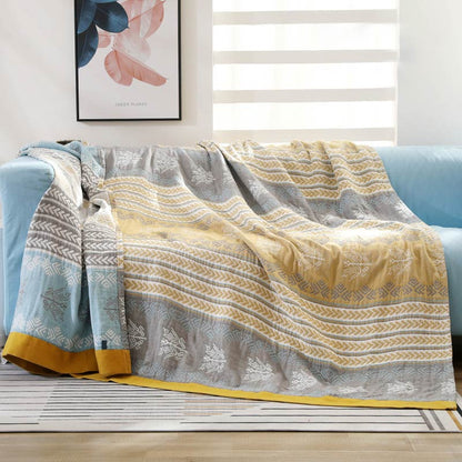 Reversible Cotton Blanket | Wheat Ear Print | 59" x 79"