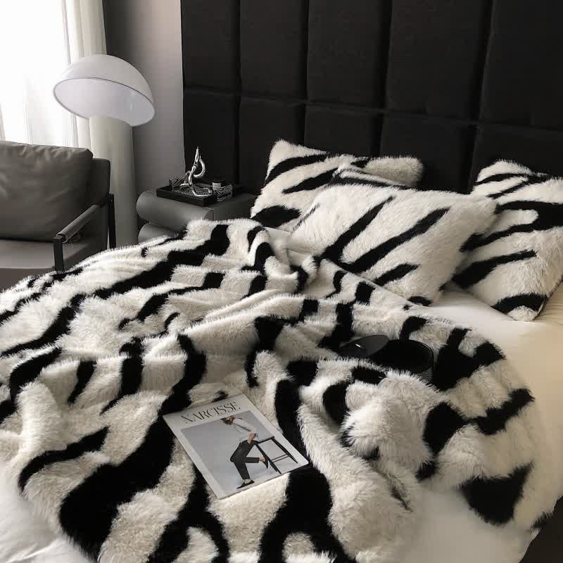 Zebra Print Blanket | Faux Fur Polyester | 39" x 63"
