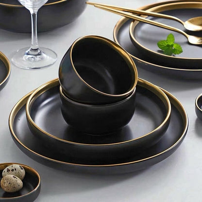 Legacy Dinnerware Set | Fine Porcelain | Black and Gold