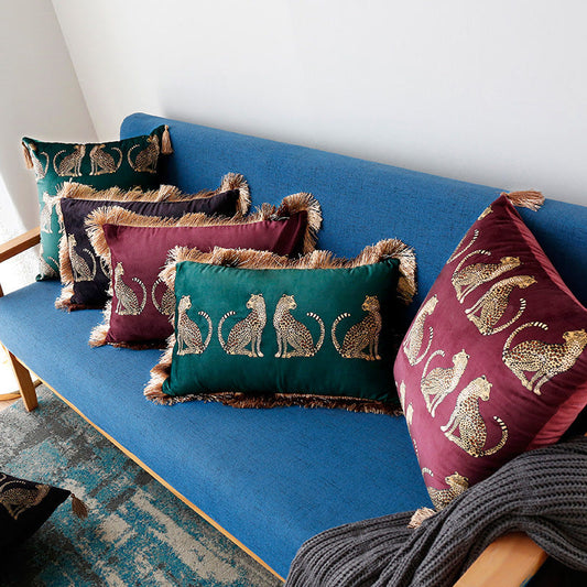 Leopard Print Suede Pillowcase | Tassel Design | 2 Sizes
