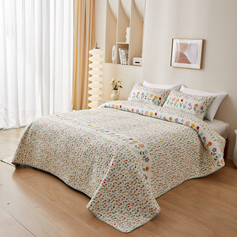 Floral Quilted Bedding Set | Cotton | Queen or King Size