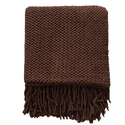 Knit Tassel Blanket | Soft Acrylic Fiber | Solid Color