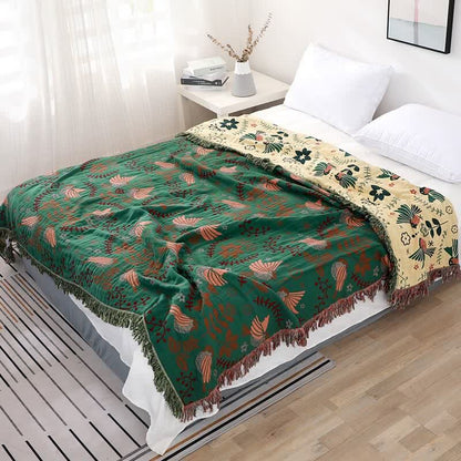 Boho Quilt | 100% Organic Cotton | Reversible Floral and Bird Design