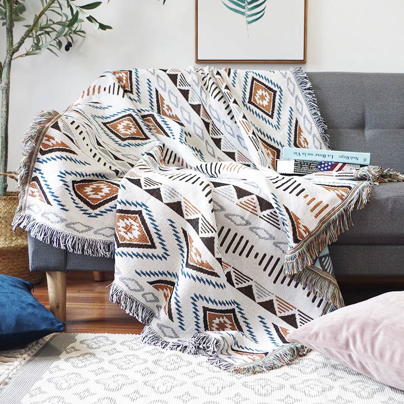 Bohemian Knitted Lounge Blanket | Cotton & Polyester | Reversible Design