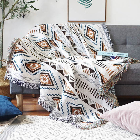 Bohemian Knitted Lounge Blanket | Cotton & Polyester | Reversible Design