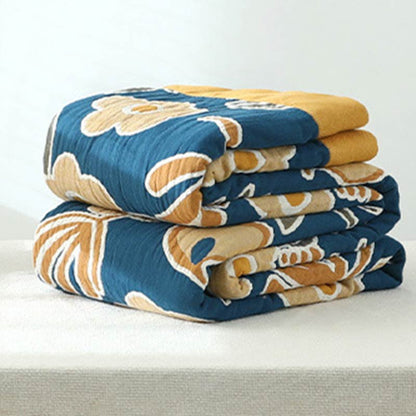 Yellow Flower Sofa Blanket | Soft Cotton Gauze | Reversible Design
