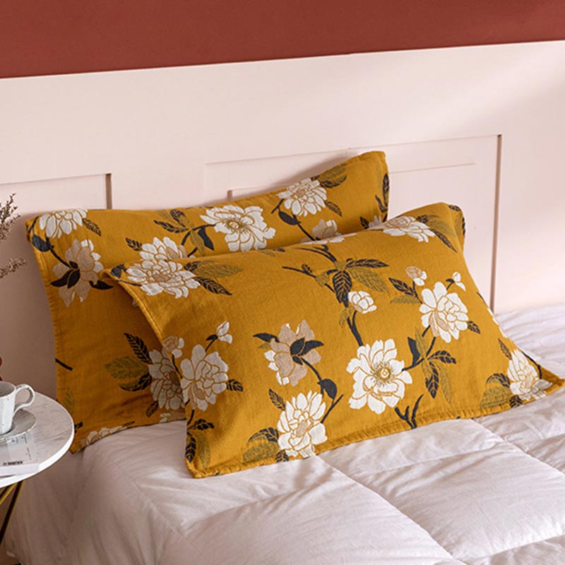 Cotton Pillow Towel Set | Breathable Yellow Gauze | 2 Pieces