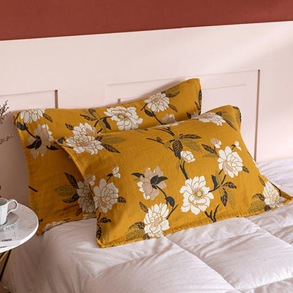 Cotton Pillow Towel Set | Breathable Yellow Gauze | 2 Pieces