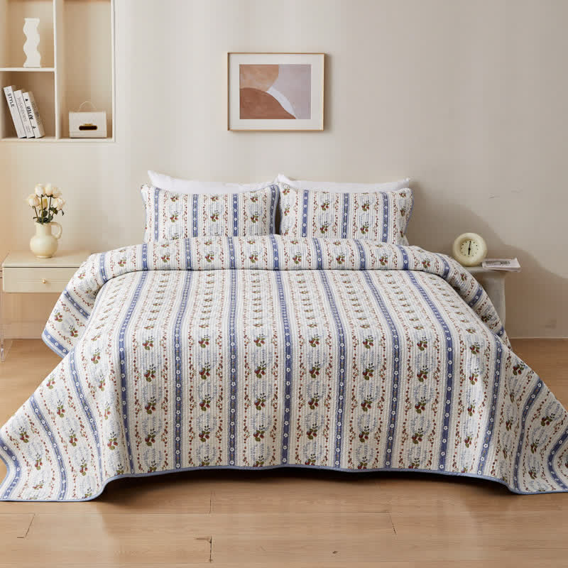 Pure Cotton Floral Quilted Bedding Set | Eco-Friendly 100% Cotton | Queen or King Size
