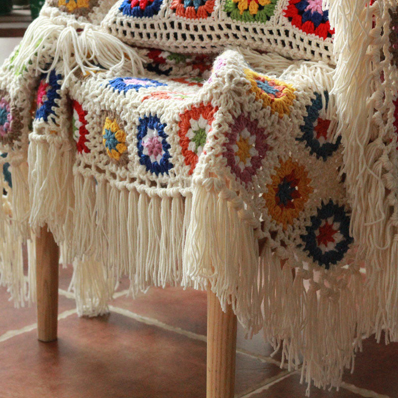 Plaid Crochet Tassel Blanket | Imitation Cashmere | Multiple Sizes