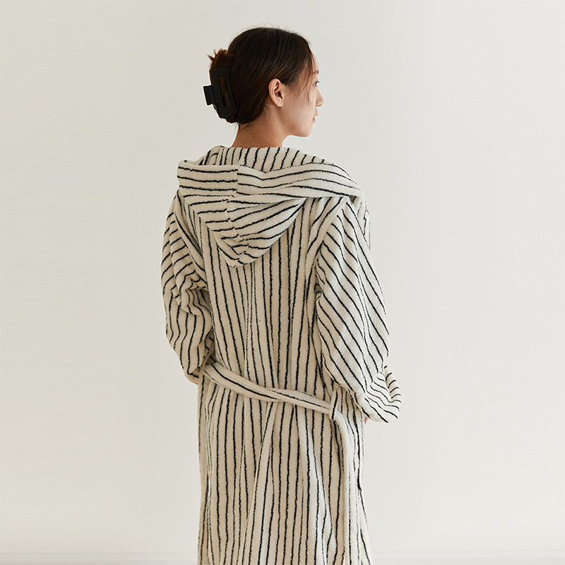 Hooded Cotton Bathrobe | Soft Lightweight Fabric | One Size with Pockets