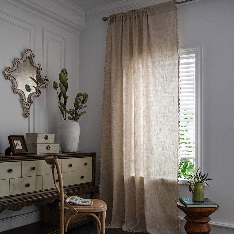 Boho Light Filtering Curtain | Beige Polyester | 1 Piece